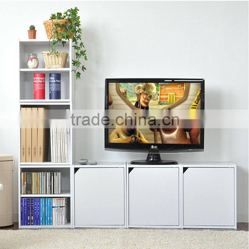 Simple design wooden storage cabinet/bookcase diy with doors tv shand