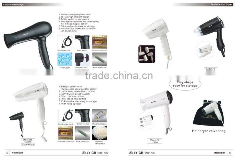Hotel bathroom wall mounting 110V hair dryer professional 1200W wall mounted hotel appliances hair dryer
