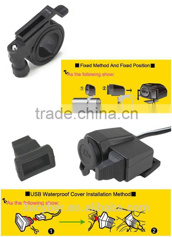 New 2.1A Waterproof Motorcycle Car Charger USB Cigarette Lighter Power Adapter