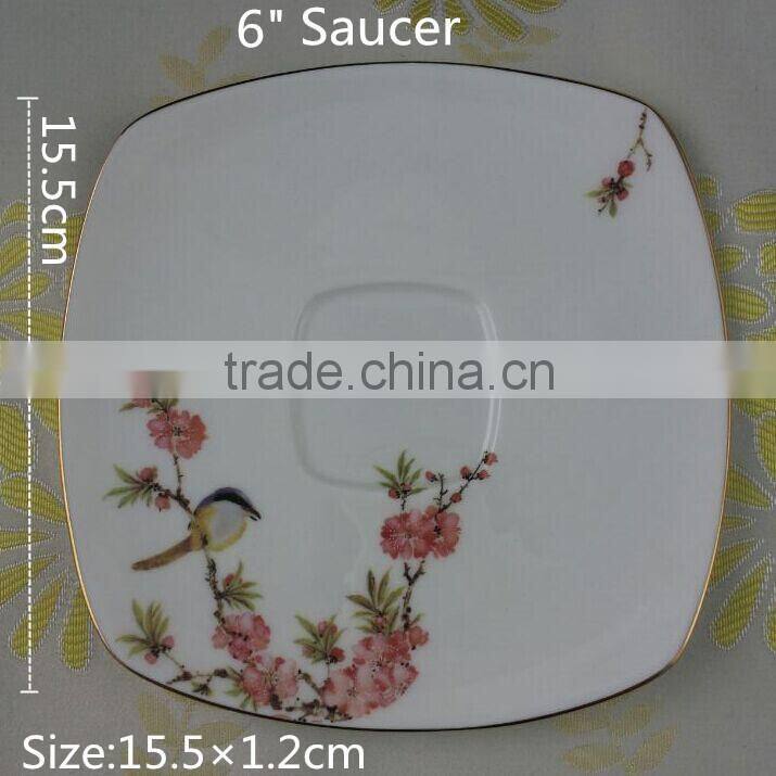 gold rim with decal 16PCS round shape dinner set 12.5"/9" plates 300ml cup ceramic bone china dinner sets