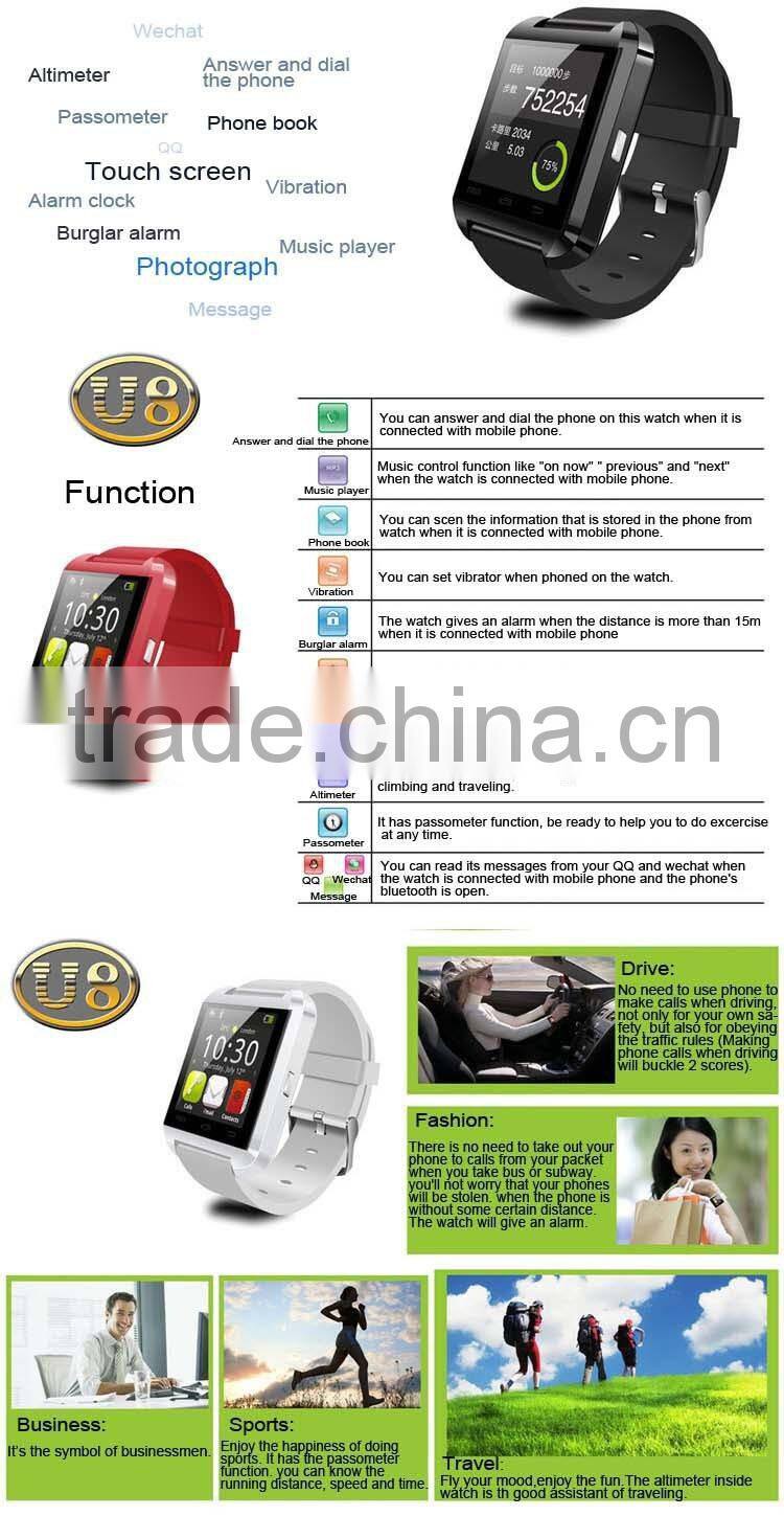 2016 New Bluetooth Smart Watch U8 WristWatch U8 Watch for iPhone 5S Samsung S4/Note 2/Note 3 Android Phone Smartphones