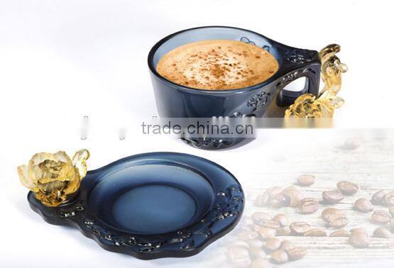 2015 new design hot sale crystal coffee cup, saucer coffee cup and saucer