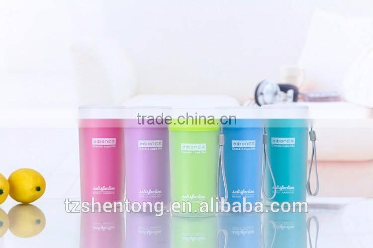 Wide mouth double wall portable bpa free plastic drinking water bottle