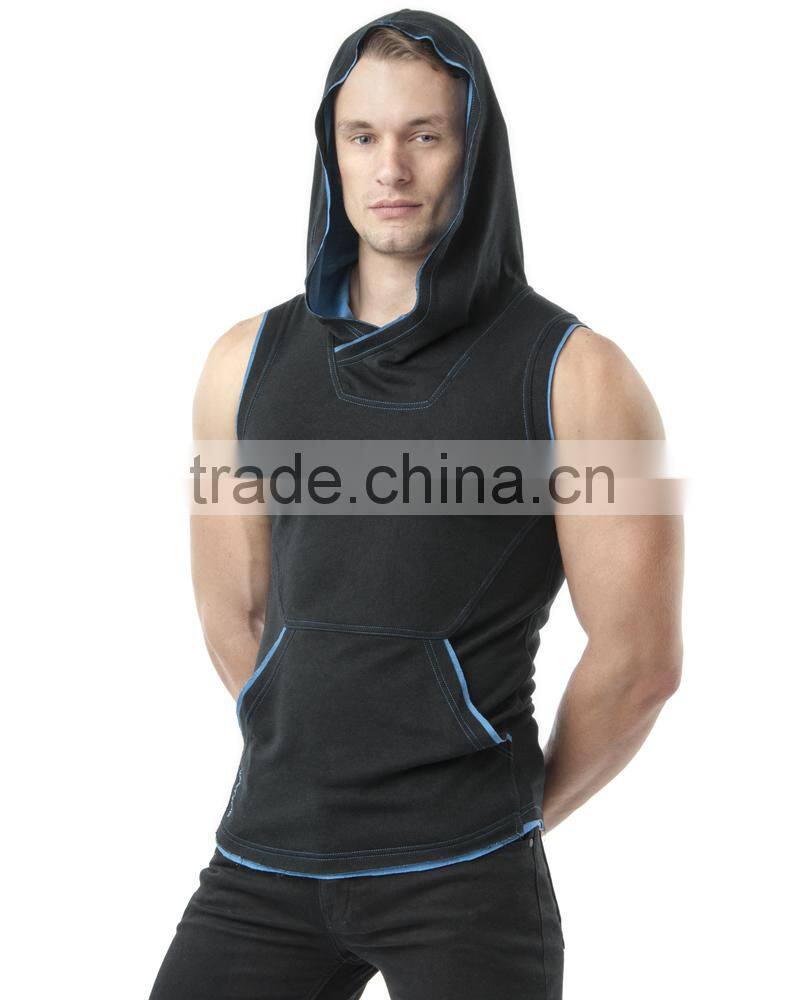 cotton french terry sleeveless hoody for men