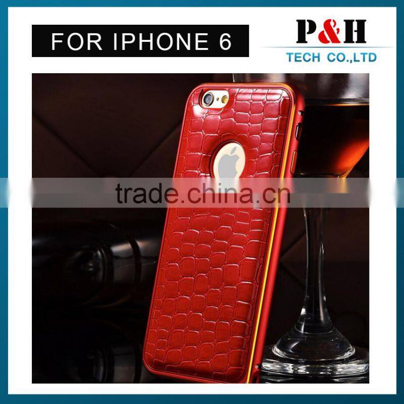 For iPhone 6 Leather Back Case Cover+Luxury Metal Frame Bumper for iphone 6 4.7',case for iphone 6