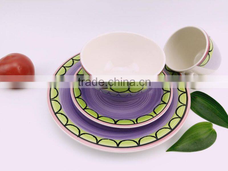 16pc fine stoneware hand painted dinnerset service for 4/ AB grade/2016 popular design/porcelain dinner plate