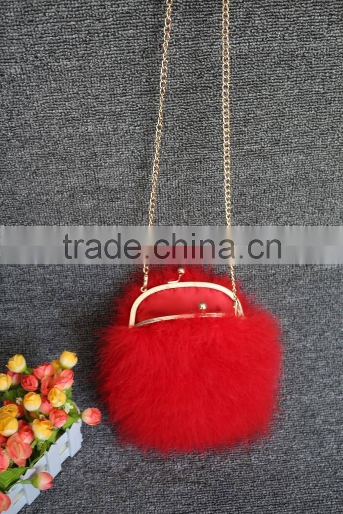 Dyed color women fashion feather fur bag turkey feather shoulder bag