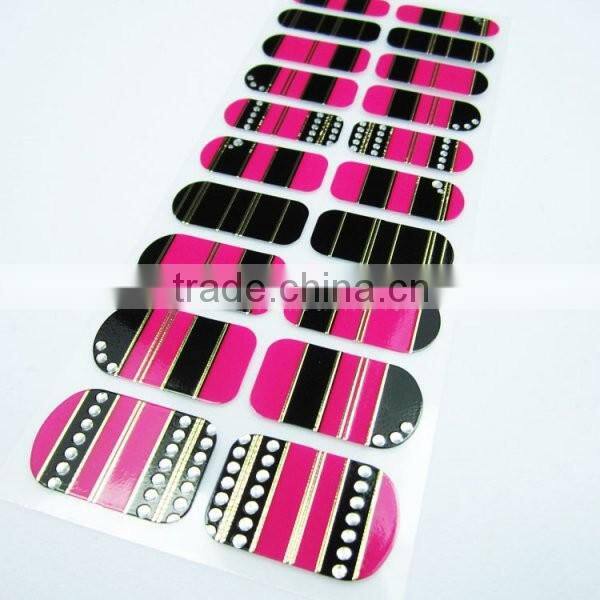 Newair custom korean rhinestone nail polish strip 3d nail polish sticker high quality transparent nail patch sticker 22 tips