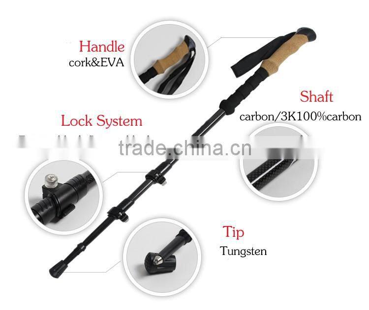 4 Seasons Accessories Quick and Easy Lock Cork Handle Carry Bag 100% Carbon Fiber Trekking Poles walking stick