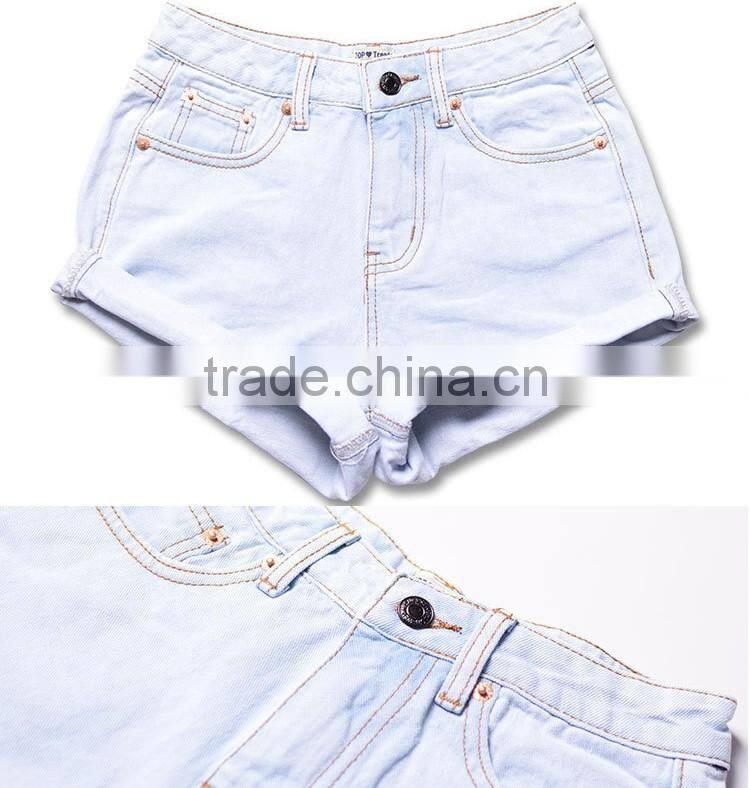 2016 Summer Fashion Women Sexy Mini High Waisted Denim Shorts Ladies Stylish Integral Tight Distressed Jeans Hot Pants