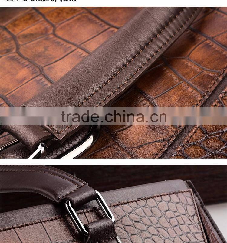 QIALINO new 2016 vintage leather briefcase leather man laptop bag for macbook air/pro 12 13