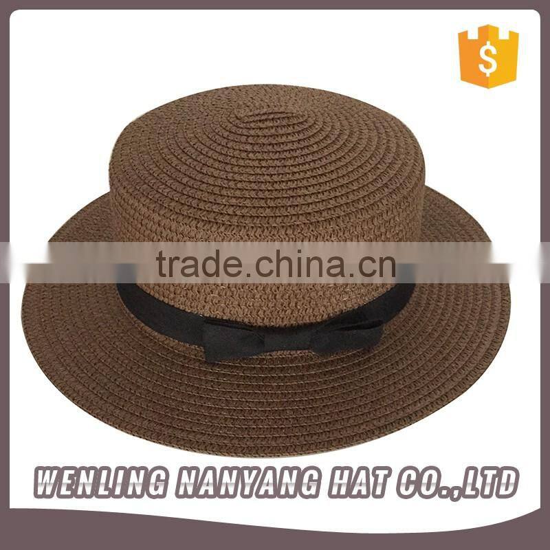 Adult Boater Caps Straw Hats Bowknot Brim Dome Straw Summer Sun Hat Bowler Beach Cap