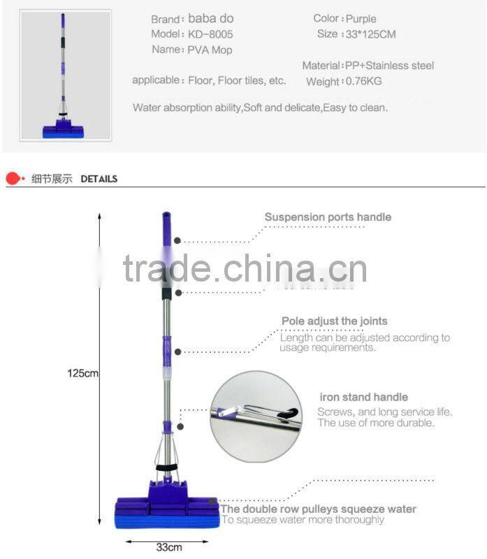 Removable Stainless Steel Pole Double Roller Cleaning PVA Mop with 27cm Refill