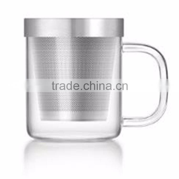 Heat Resistant High borosilicate Glass Brewing Tea Cup, Tea Infuser Mug with Infuser Strainer and stainless steel Lid,Easy to cl