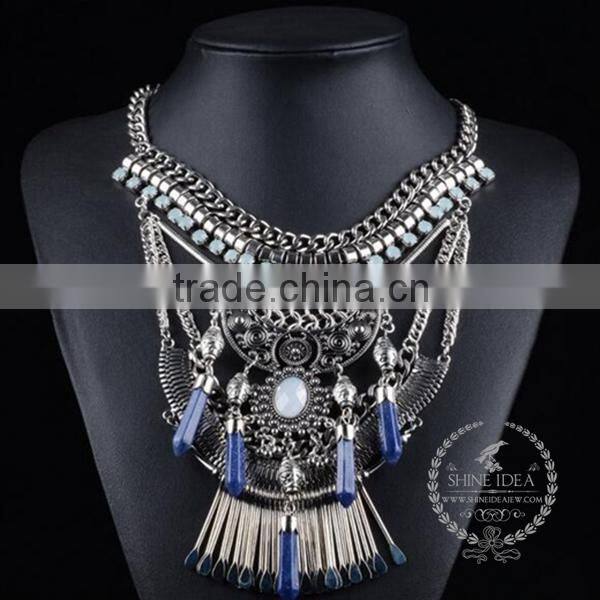 high quality vintage blue lapis chunky statement necklace tin alloy fashion women pendant necklace 6390094