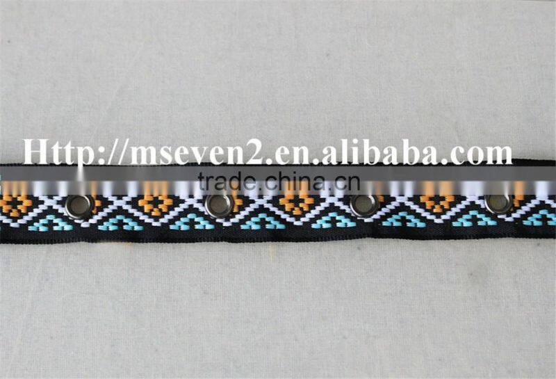 good looking multicolor embroidery diamond pattern metal eyelet ribbon for sale