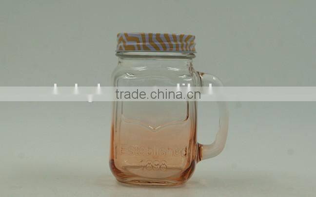 Glass Mason Jar with Mental Lid and Plastic Straws in various color and delicate logo