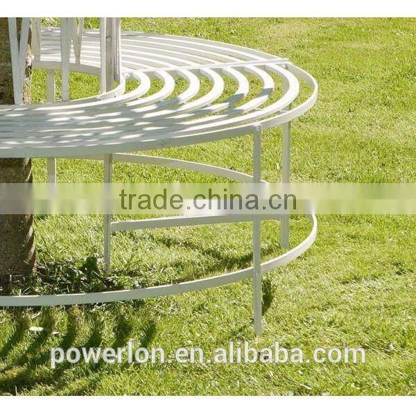 POWERLON Antique White Metal Tree Bench Garden Furniture Vintage Style