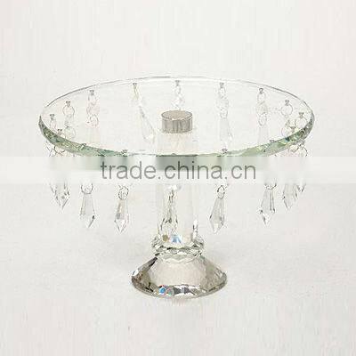 crystal glass cake stand with dangling crystal