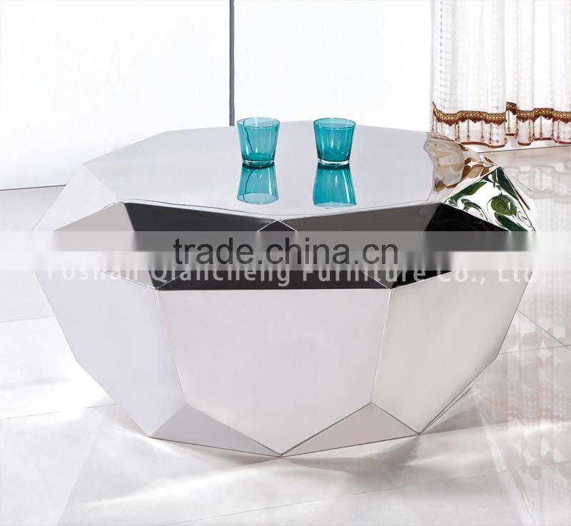 Diamond shape coffee table with stainless frame