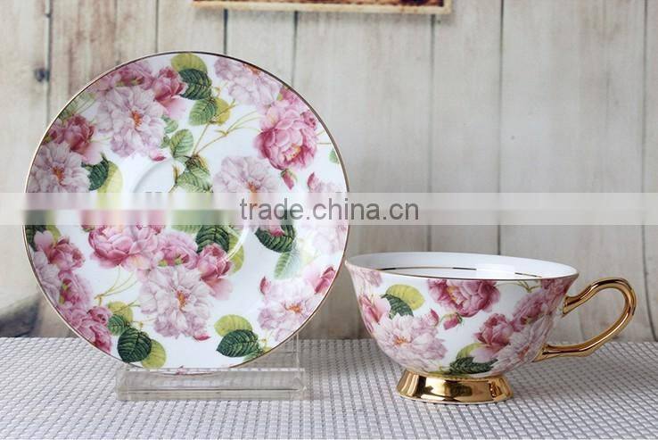 Drinkware pink factory coffee tea porcelain ceramic cups saucers set