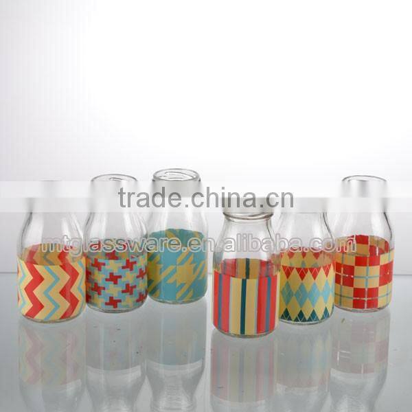 257ml newest paper transter old fashion milk bottle glass or vase glass