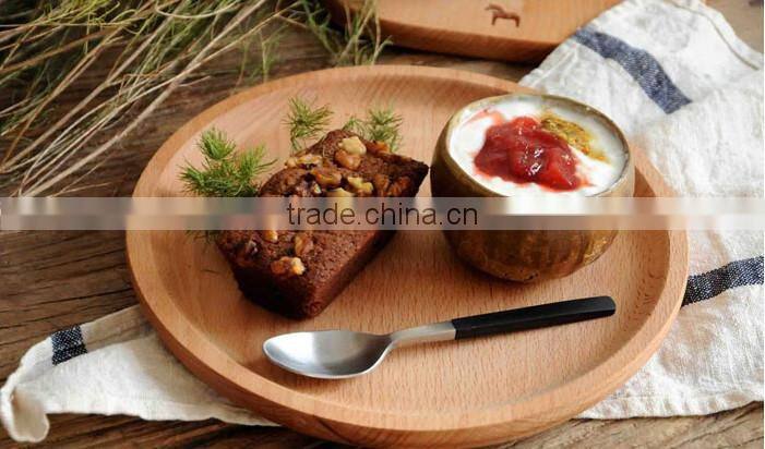 Food Serving Non-slip Round Shape Wooden Tray