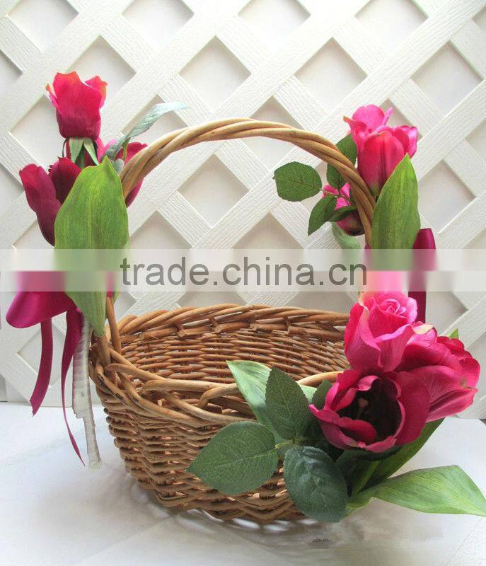 Rustic handweave wicker basket for flower , wedding , garden decoration , gift , field with handle