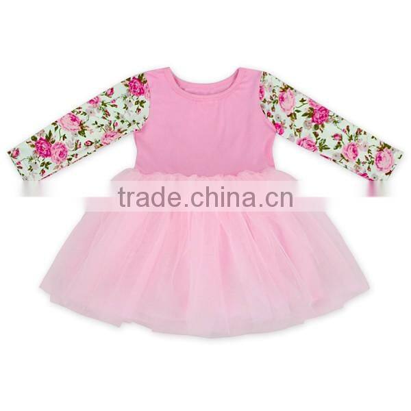 Kids Boutique Pink Floral Long Sleeve Tutu Skirt Plain Top Dance Tutu Dress 1 Year