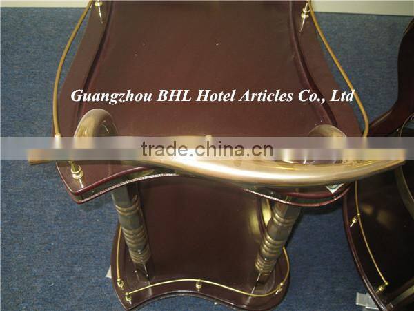 Guangzhou BHL Hotel Articles Roman Pillar Double-deck Golden hotel brass bar cart gold bar cart serving trolley