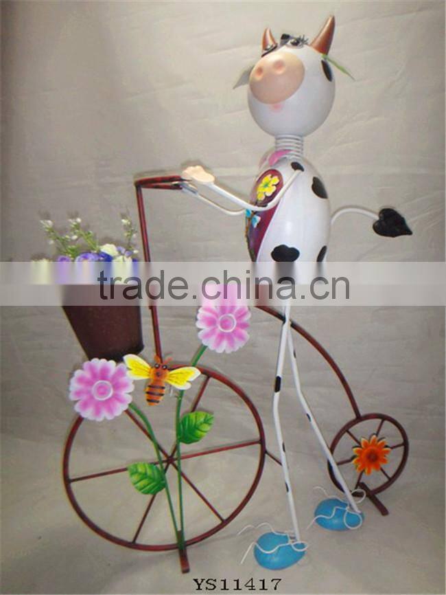 Special iron cow ride the bike planter for garden decor