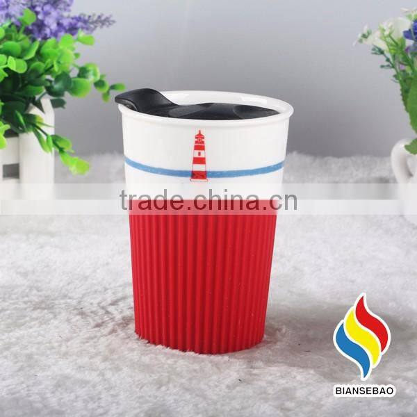 Ceramic travel mug double wall ceramic cup with lid