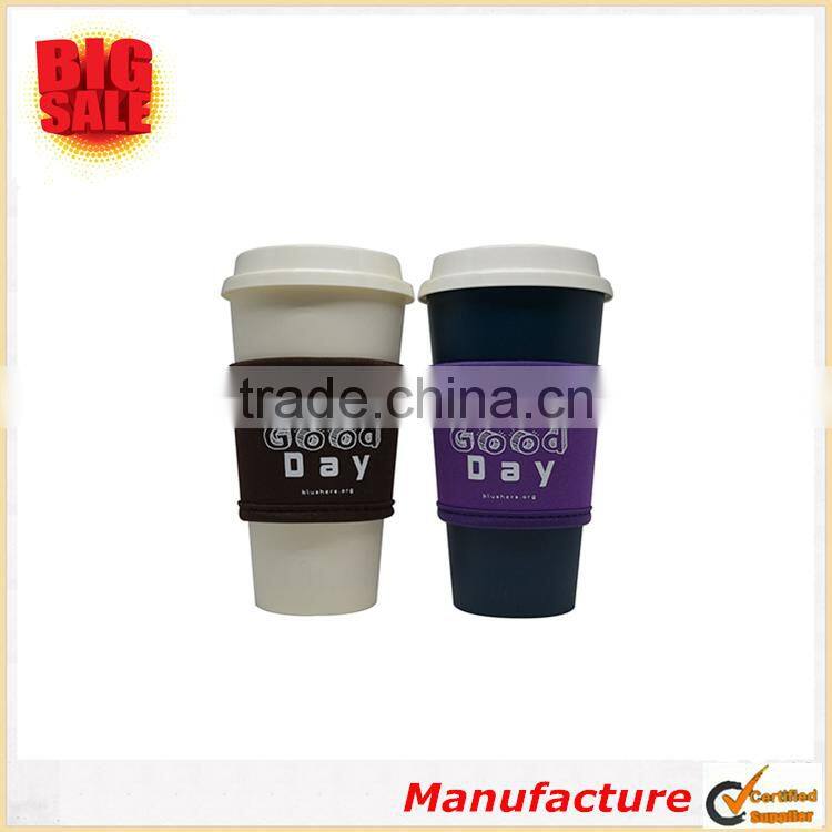 Hot selling simple pattern neoprene reusable cup sleeves brown purple blue and pink colored cup sleeves
