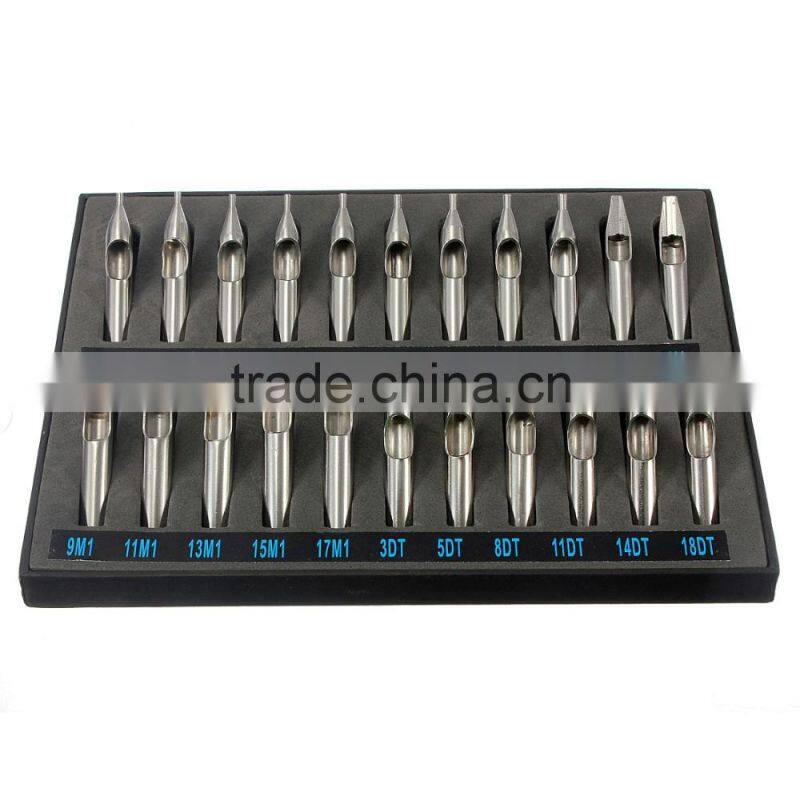 22pcs Pro Tattoo Supply Stainless Steel Tip Kit Machine Gun Grip Set Nozzle