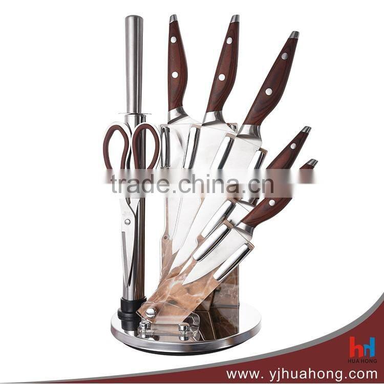 New Arrival Stainless Steel Double Forged Kitchen Knife Set with Wooden Block