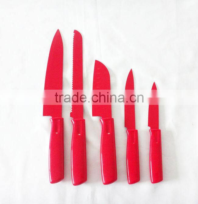 5pcs colorful non-stick kitchen knife set with pp handle