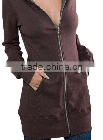 Fitted Long Zip Hoody with Nickel Zipper