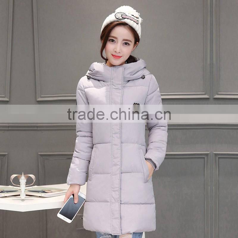 Korean women long hooded cotton padded jacket slim down jackets women 2016 winter coat