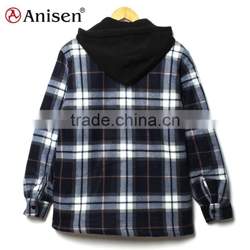 stock clothing men fleece plaids jacket with hood