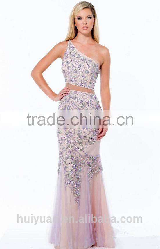 2015 sexy beaded evening one shoulder prom dress pattern