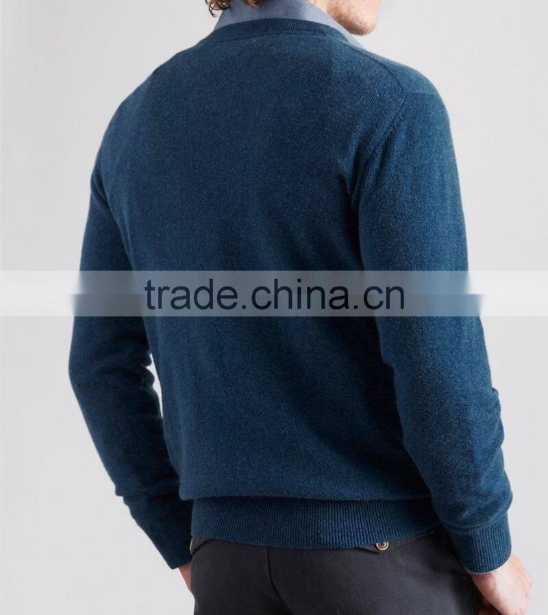High Quality Men's v-neck cashmere sweater blue (BKNM14)