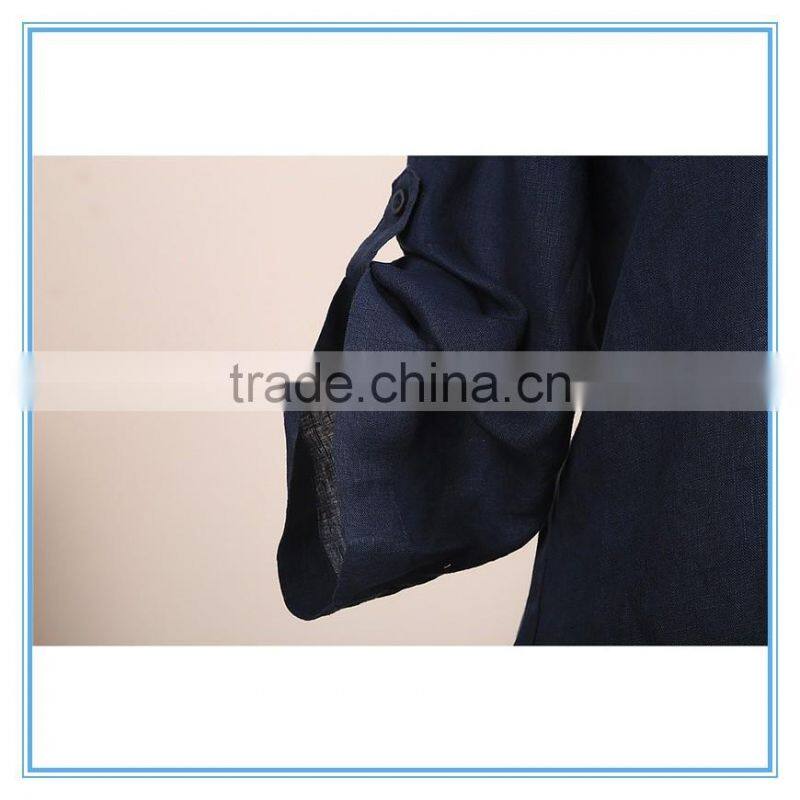 Fashion Women Vintage Linen Cotton Long Sleeve Demin Dress Shirt