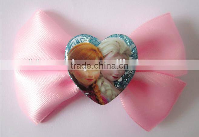 Cartoon children hair clip pink resin charm hairclip silk ribbon hairpin 2016