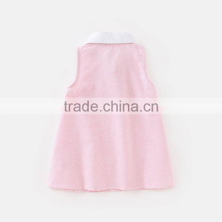 Peter Pan Heart Banner Kids Frock Designs Solid Pink Dress One Chest Pocket Sleeveless Dress