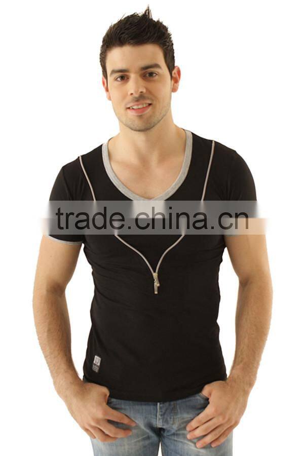 V-neck fashion t shirt with chest zip
