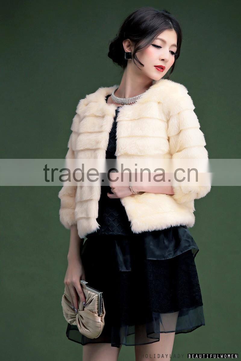 Ladies keep warm winter and autumn short thicken woman rabbit fur coat lady faux fur pure collar jackets