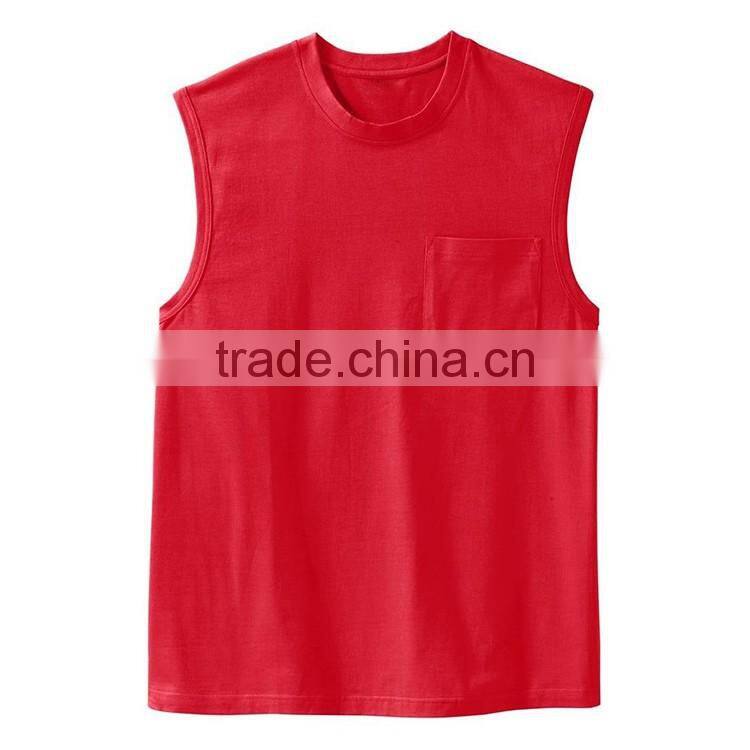 Bulk Different Color Mens Sleeveless 100% Cotton Blank Pocket T Shirt Wholesale