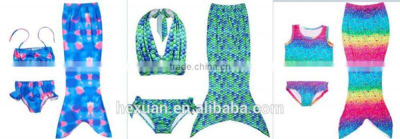 2017 Sexy Swimwear Custom Girl's 3pcs Mermaid Tail Rainbow Princess Bikini Children Bathing Suit Child Cute Swimsuit Kids