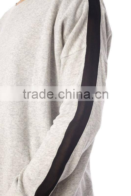 Cotton/Poly Blend Sweatshirt with Chiffon Panel Inserting