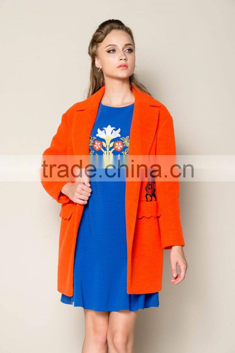 latest cute thick plain orange russian winter coat, women trench coat, ladies office coat